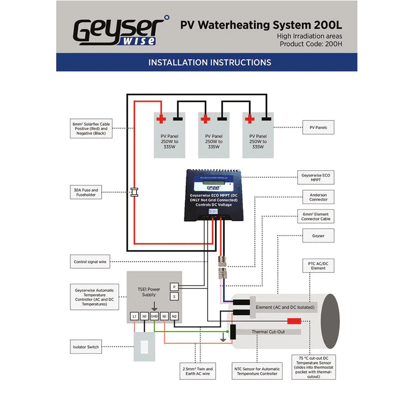 Geyserwise 200L PV Solar Water Heating System