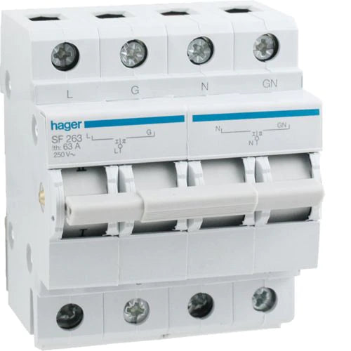 Hager SF263 2 Pole Din 63A Changeover Switch
